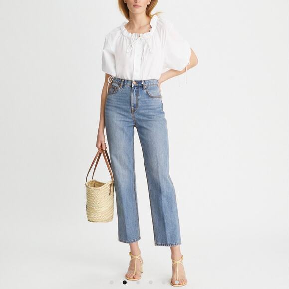 NWT Tory Burch Blue Vintage Wash High‎ Rise Straight Jeans Size 30 - Picture 1 of 6